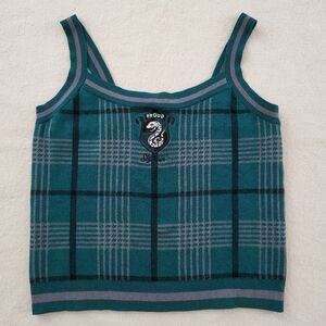 Harry Potter Wizard World Sweater Tank Top Women's Size 2XL Green Plaid Knit